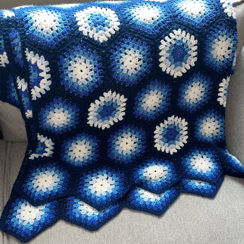 Vintage hexagon granny style crochet throw
